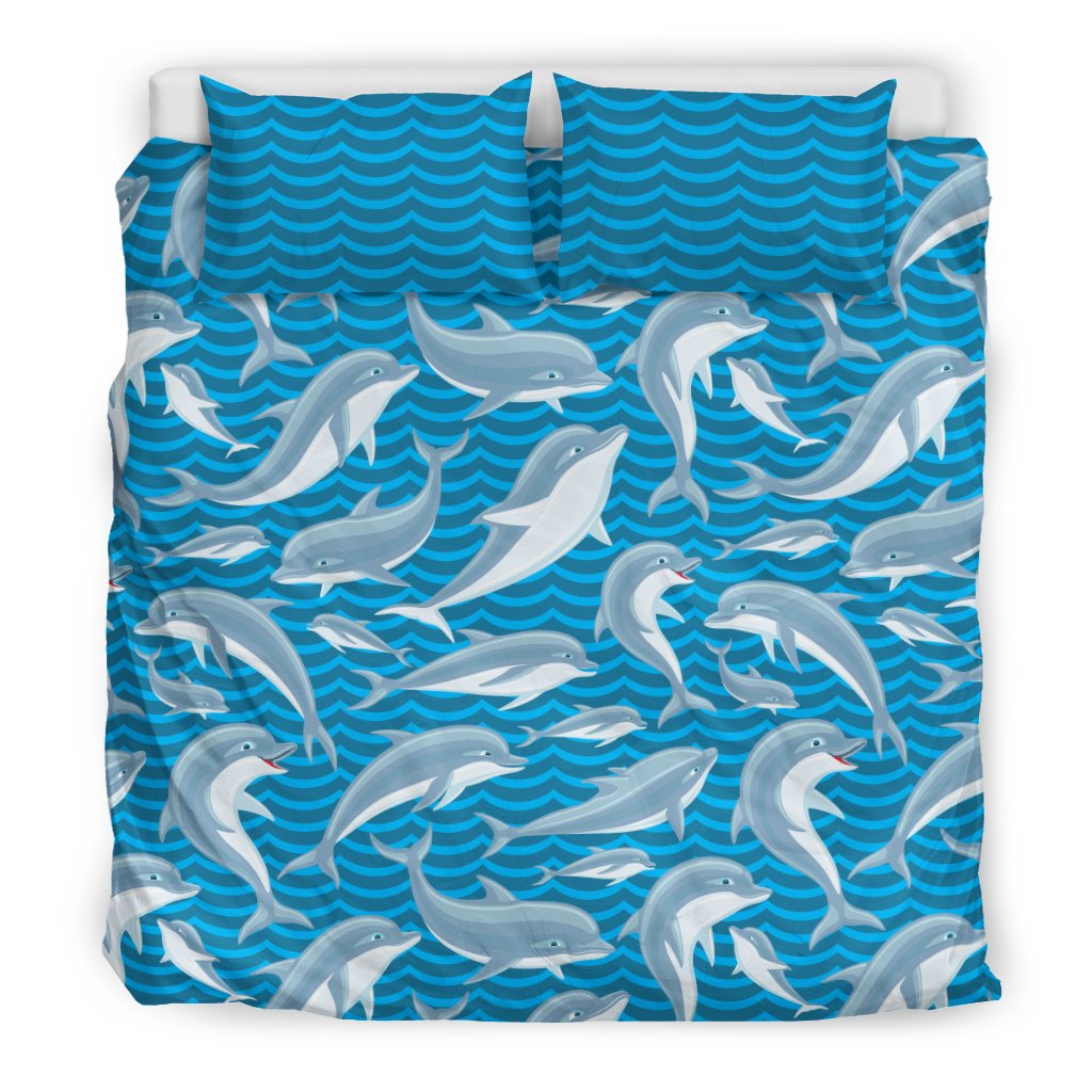 Dolphin Cute Print Pattern Duvet Cover Bedding Set