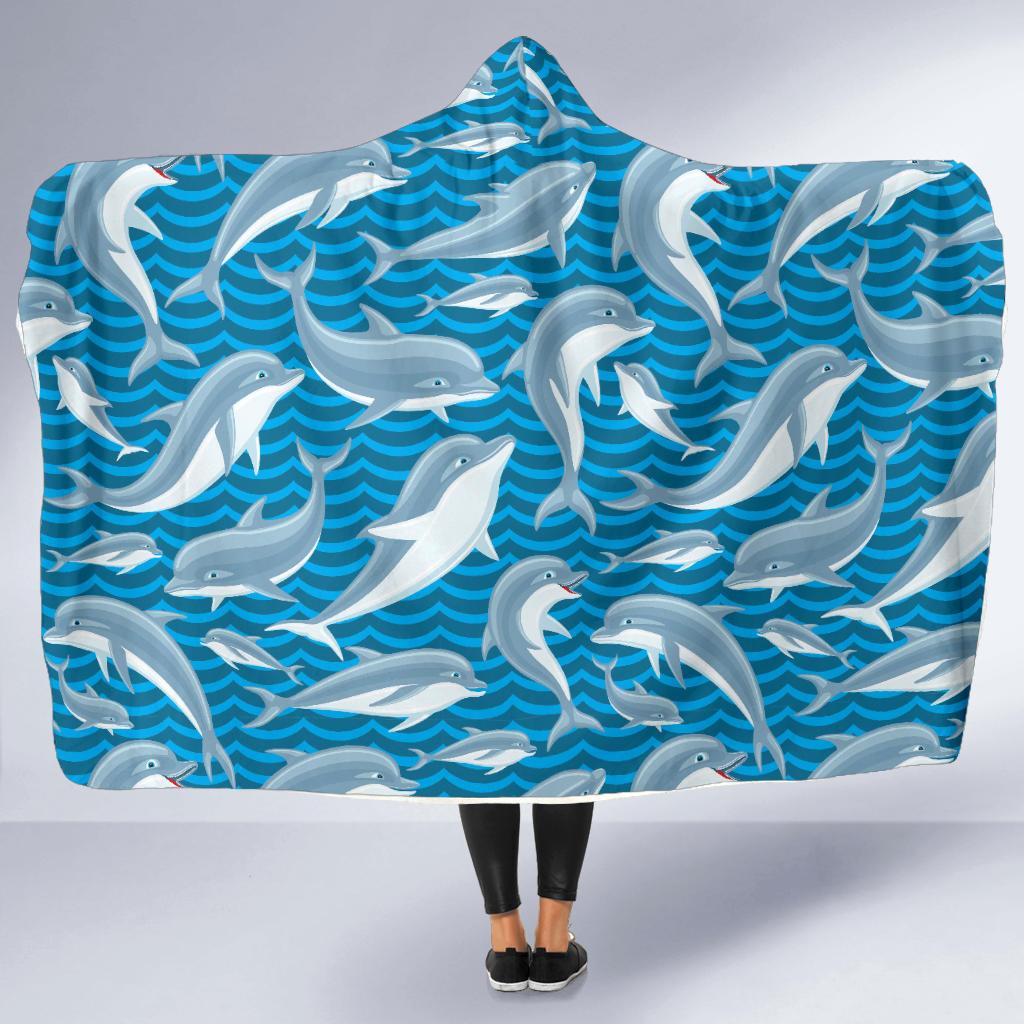 Dolphin Cute Print Pattern Hooded Blanket-JTAMIGO.COM