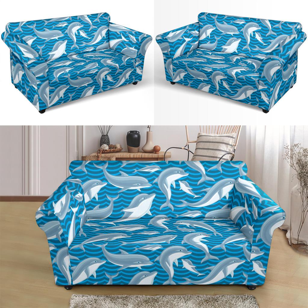 Dolphin Cute Print Pattern Loveseat Slipcover-JTAMIGO.COM