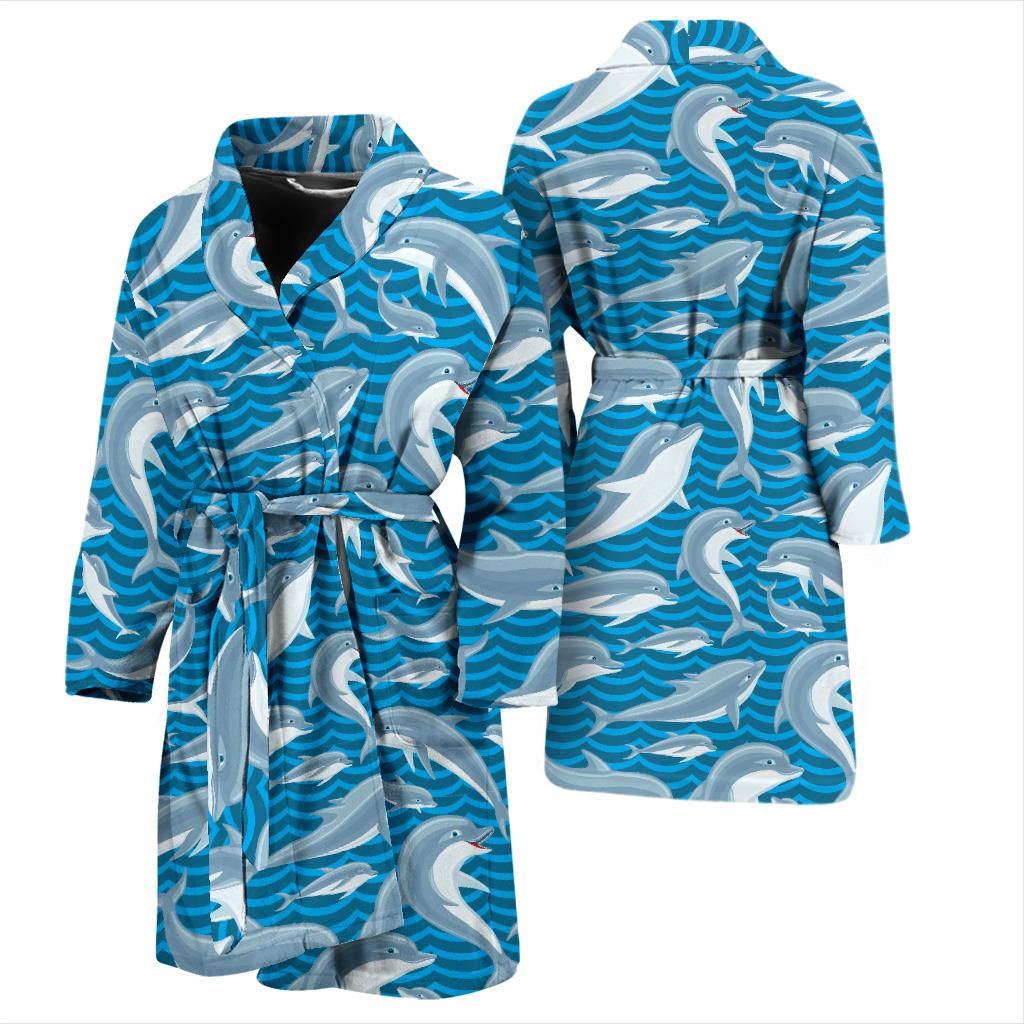 Dolphin Cute Print Pattern Men Bath Robe-JTAMIGO.COM