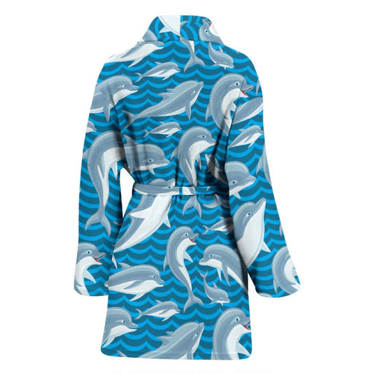 Dolphin Cute Print Pattern Women Bath Robe-JTAMIGO.COM