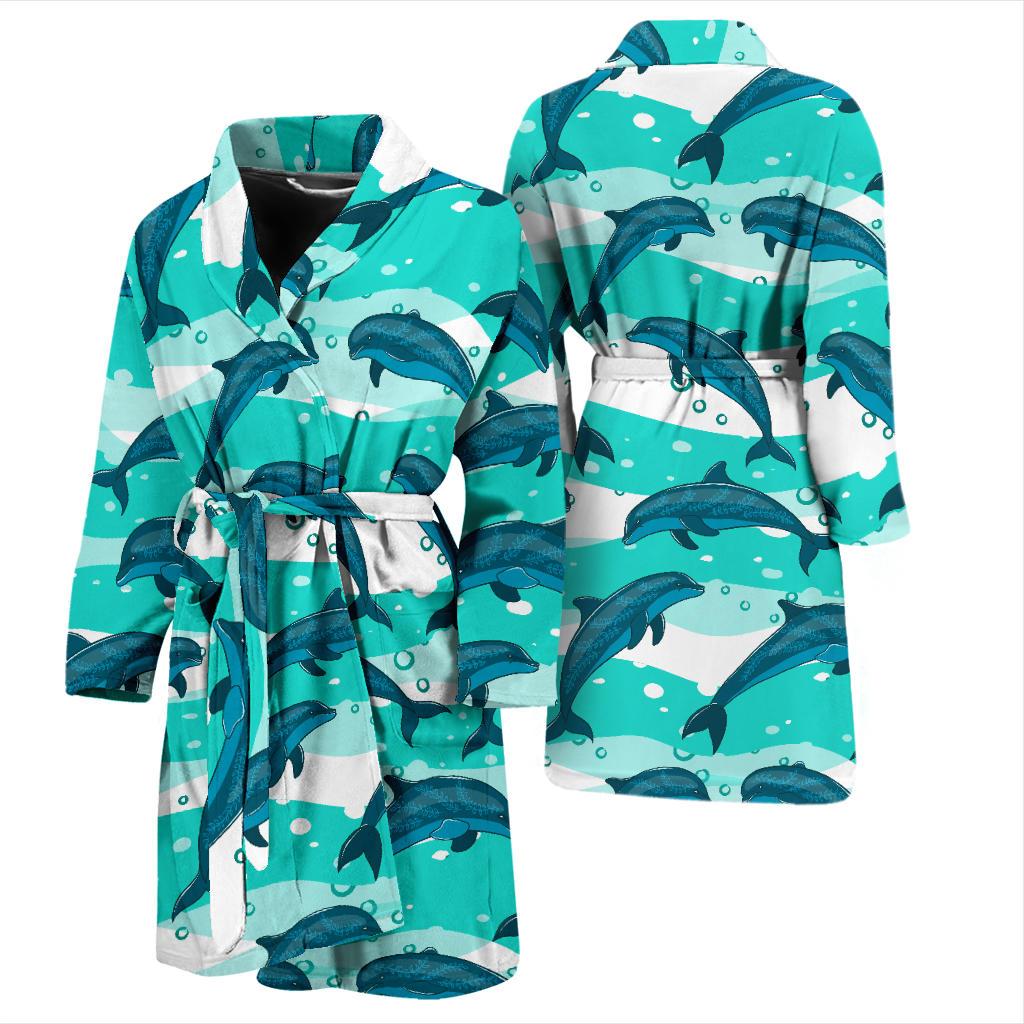 Dolphin Design Print Pattern Men Bath Robe-JTAMIGO.COM