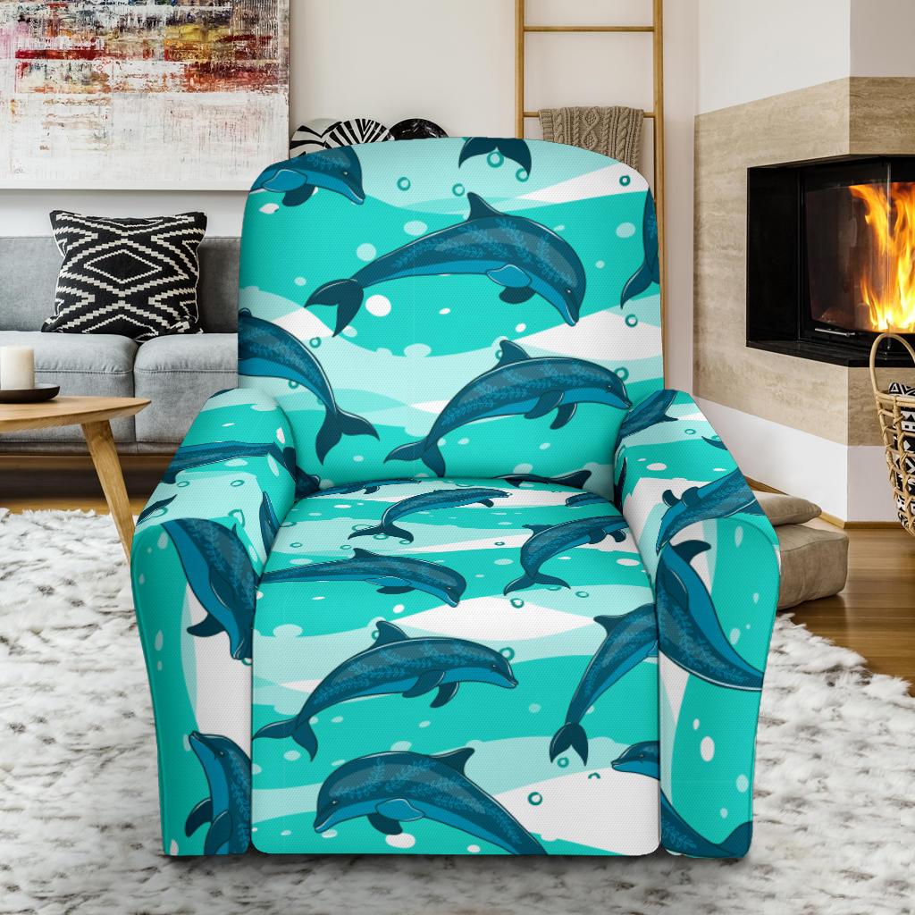 Dolphin Design Print Pattern Single Sofa Slipcover -JTAMIGO.COM
