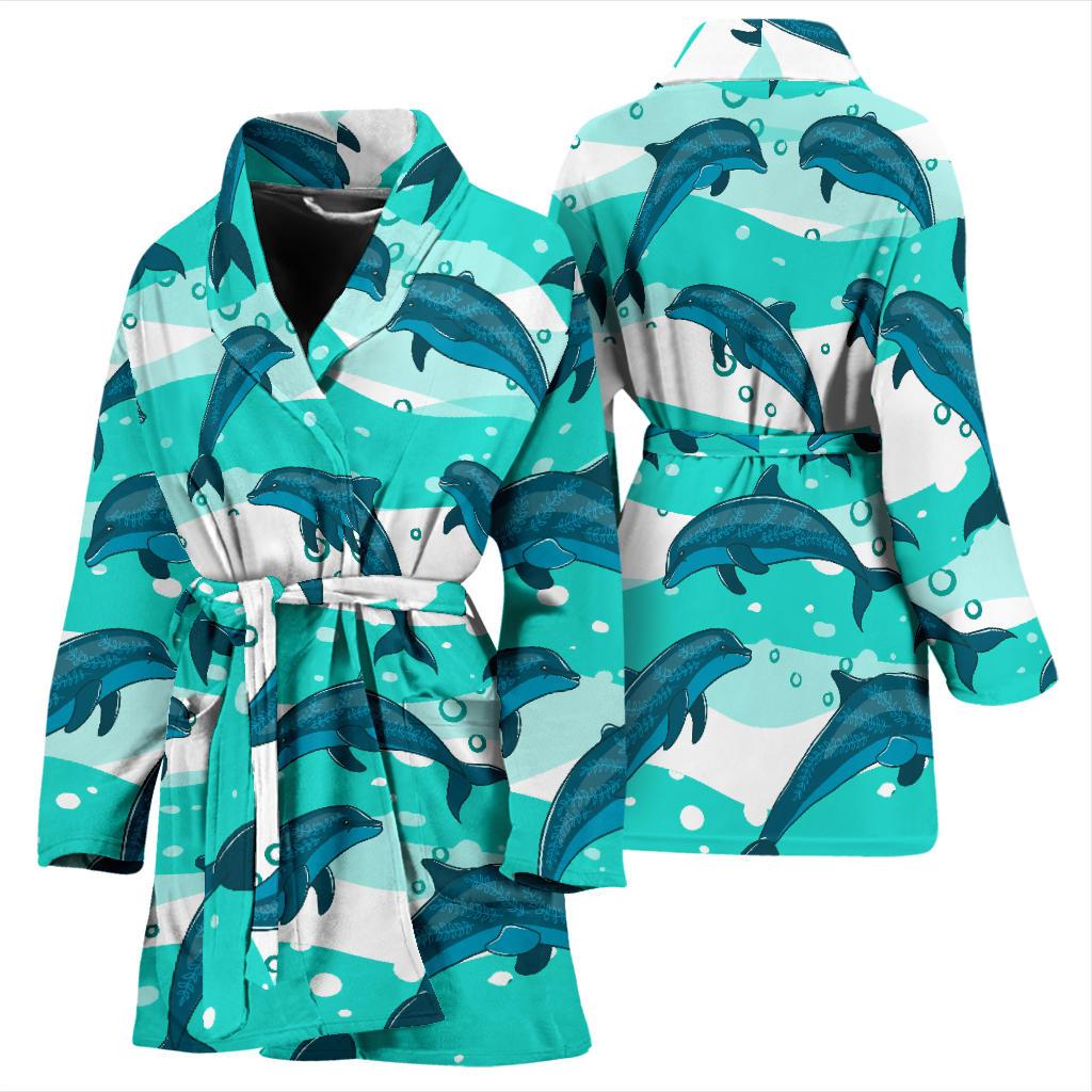 Dolphin Design Print Pattern Women Bath Robe-JTAMIGO.COM