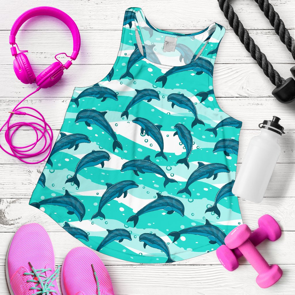 Dolphin Design Print Pattern Women Racerback Tank Top