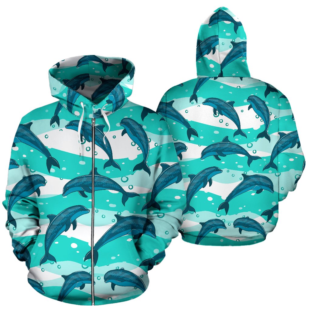Dolphin Design Print Pattern Zip Up Hoodie
