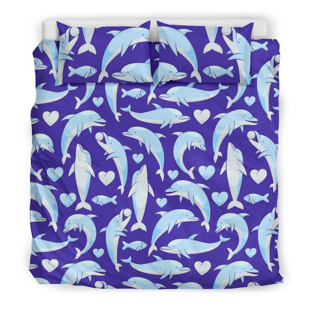 Dolphin Smile Print Pattern Duvet Cover Bedding Set