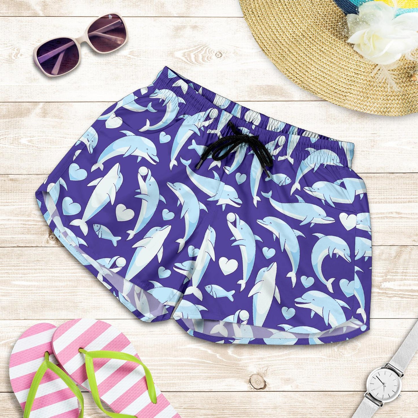 Dolphin Smile Print Pattern Women Shorts-JTAMIGO.COM
