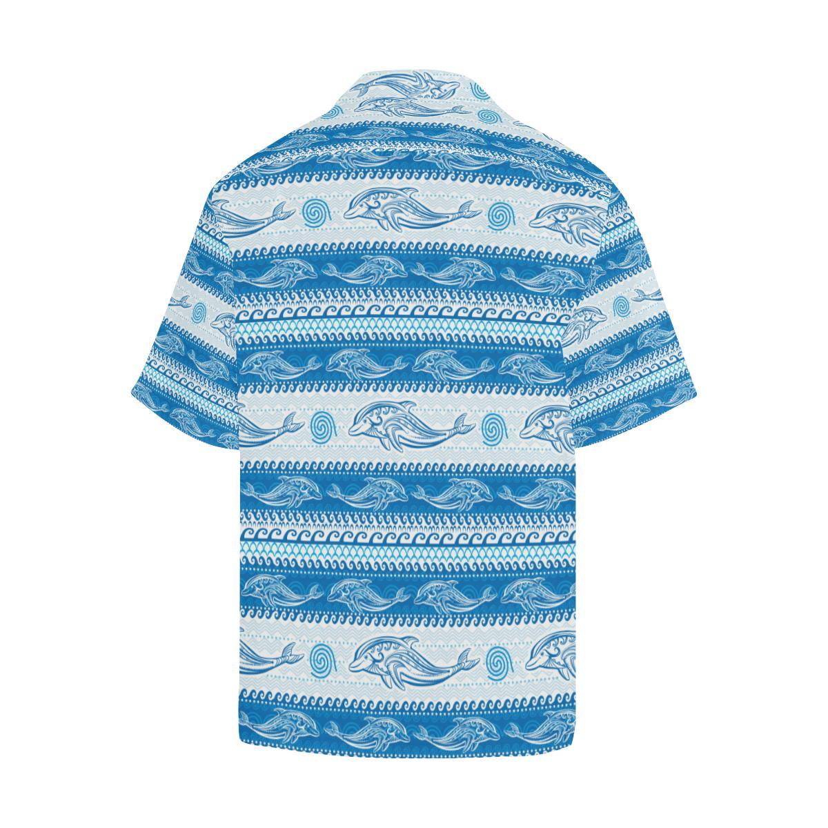 Dolphin Tribal Print Pattern Men Aloha Hawaiian Shirt