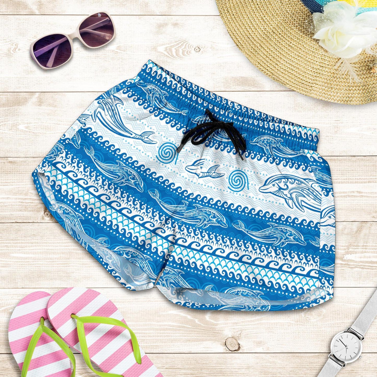 Dolphin Tribal Print Pattern Women Shorts-JTAMIGO.COM