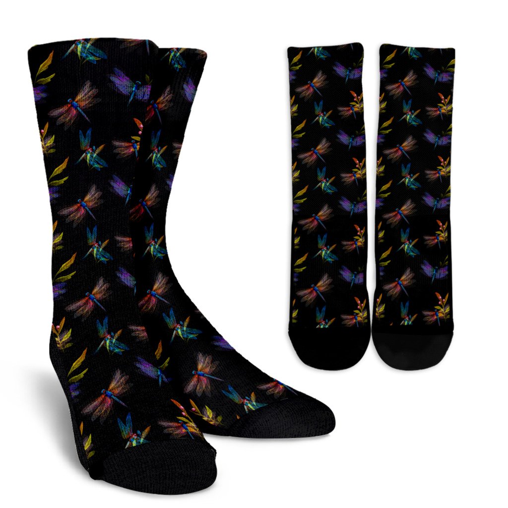 Dragonfly Colorful Realistic Print Crew Socks