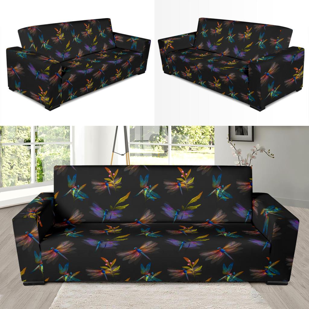 Dragonfly Colorful Realistic Print Sofa Slipcover-JTAMIGO.COM