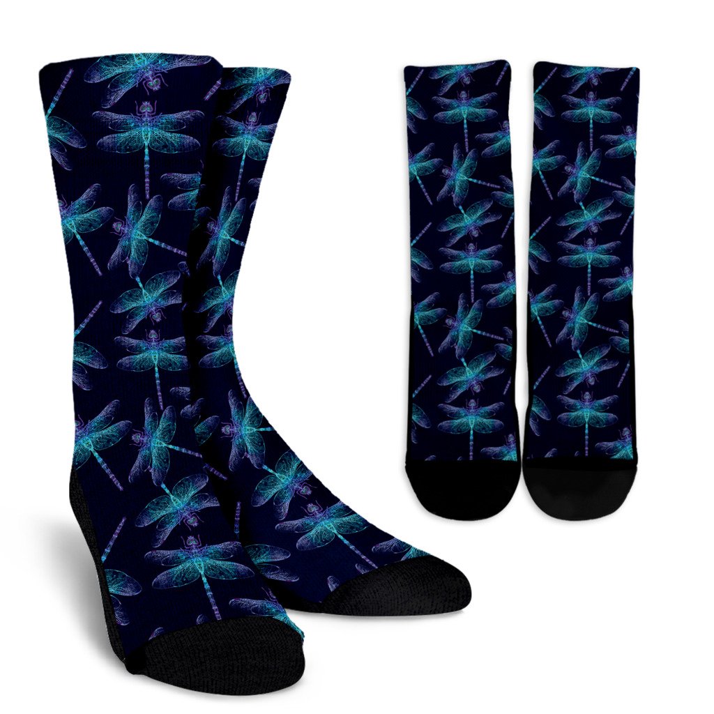Dragonfly Hand Drawn Style Print Crew Socks
