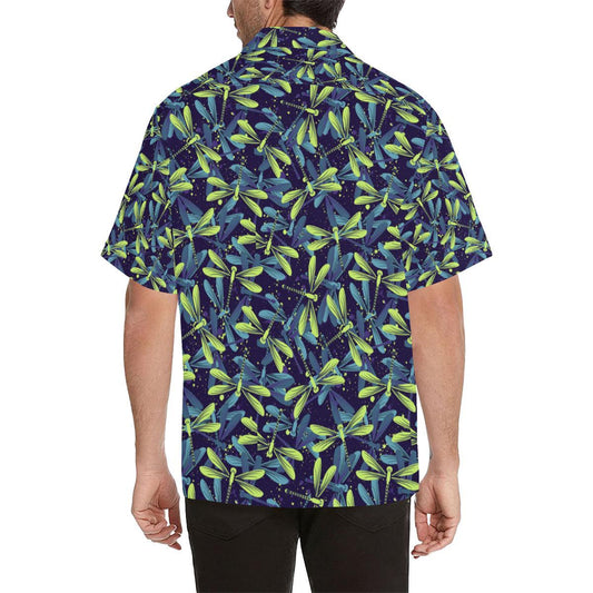 Dragonfly Lime Blue Print Pattern Men Aloha Hawaiian Shirt