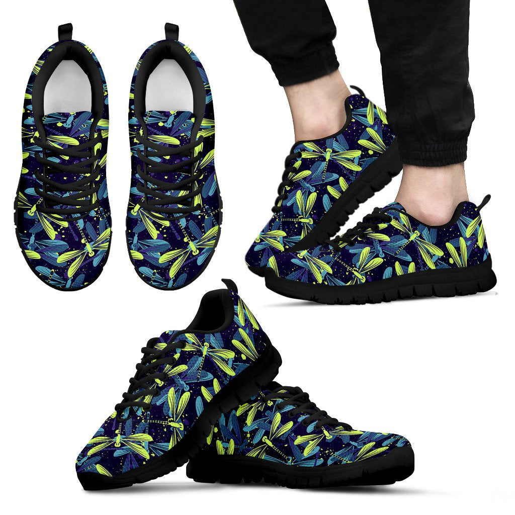 Dragonfly Lime Blue Print Pattern Men Sneakers Shoes
