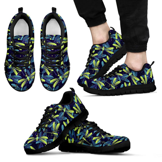 Dragonfly Lime Blue Print Pattern Men Sneakers Shoes