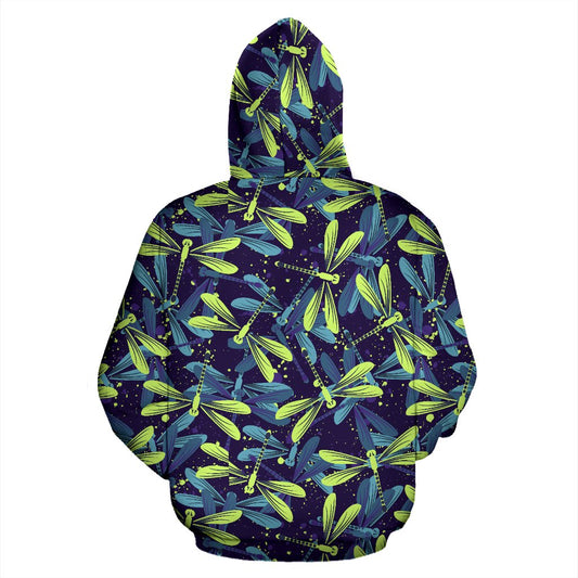 Dragonfly Lime Blue Print Pattern Pullover Hoodie