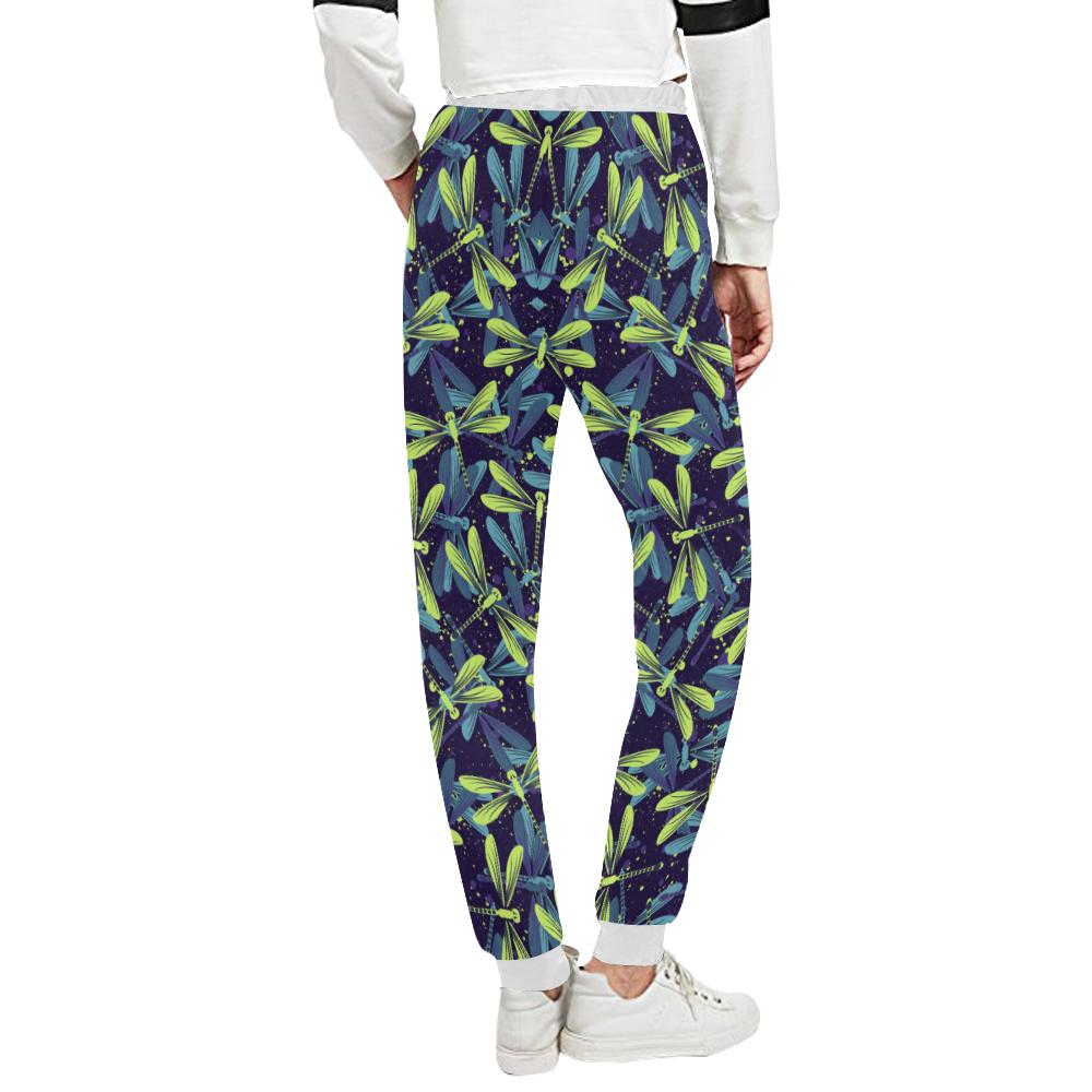 Dragonfly Lime Blue Print Pattern Unisex Casual Sweatpants (Model L11)-JTAMIGO.COM