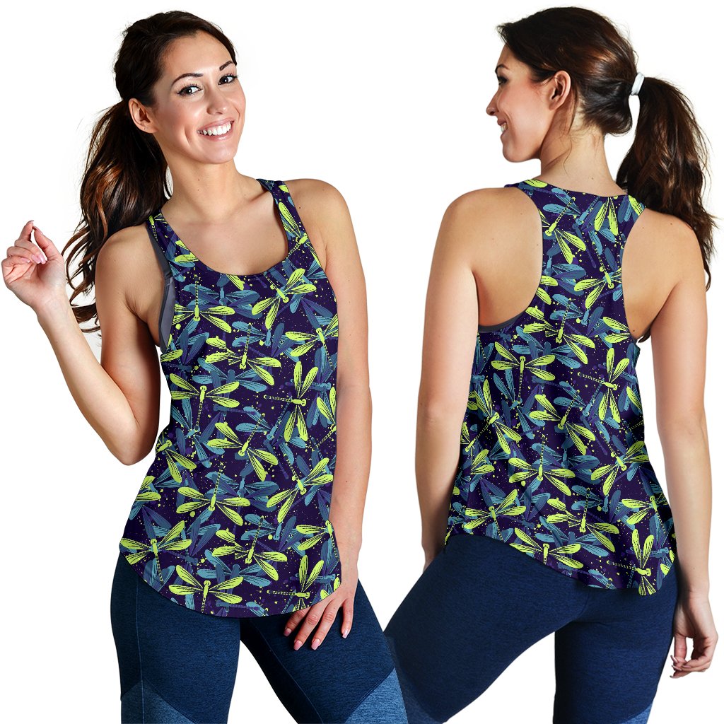 Dragonfly Lime Blue Print Pattern Women Racerback Tank Top