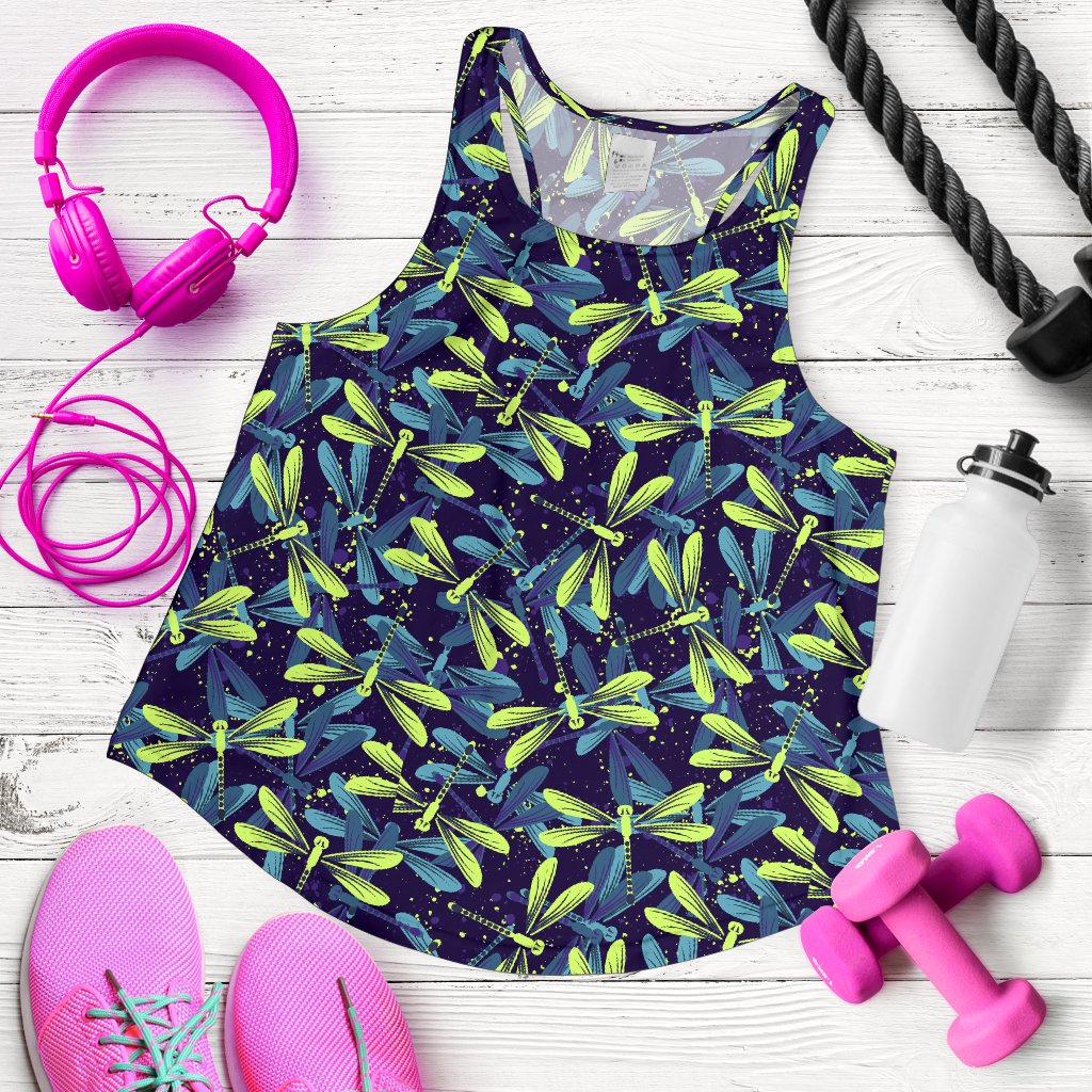 Dragonfly Lime Blue Print Pattern Women Racerback Tank Top