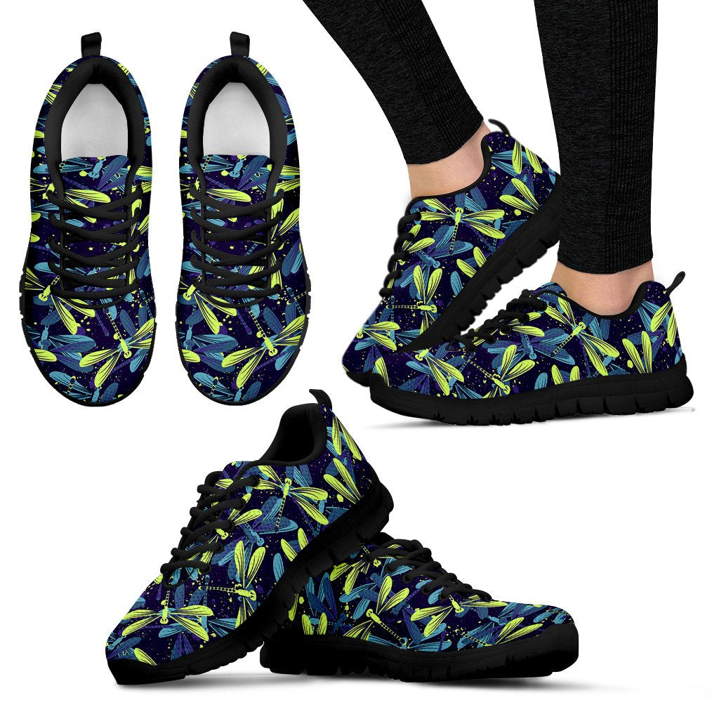 Dragonfly Lime Blue Print Pattern Women Sneakers Shoes
