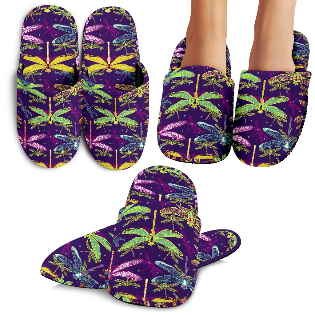 Dragonfly Neon Color Print Pattern House Slippers