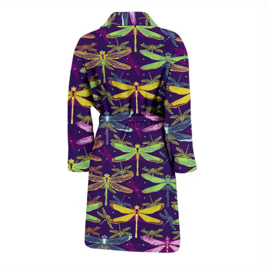 Dragonfly Neon Color Print Pattern Men Bath Robe-JTAMIGO.COM