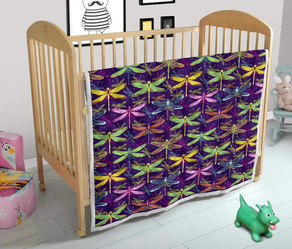 Dragonfly Neon Color Print Pattern Premium Quilt-JTAMIGO.COM