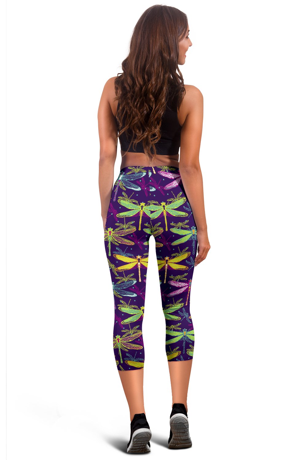 Dragonfly Neon Color Print Pattern Women Capris