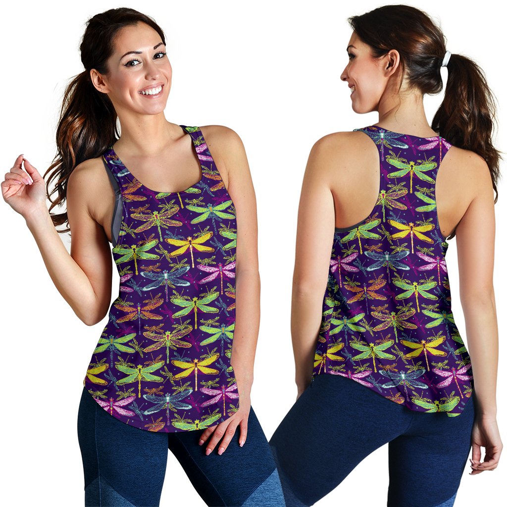 Dragonfly Neon Color Print Pattern Women Racerback Tank Top