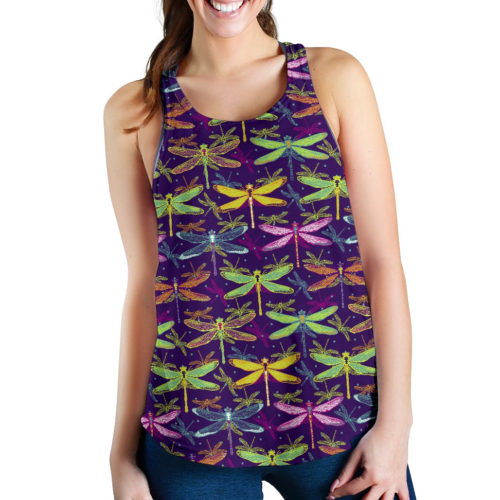 Dragonfly Neon Color Print Pattern Women Racerback Tank Top