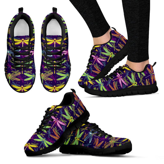 Dragonfly Neon Color Print Pattern Women Sneakers Shoes