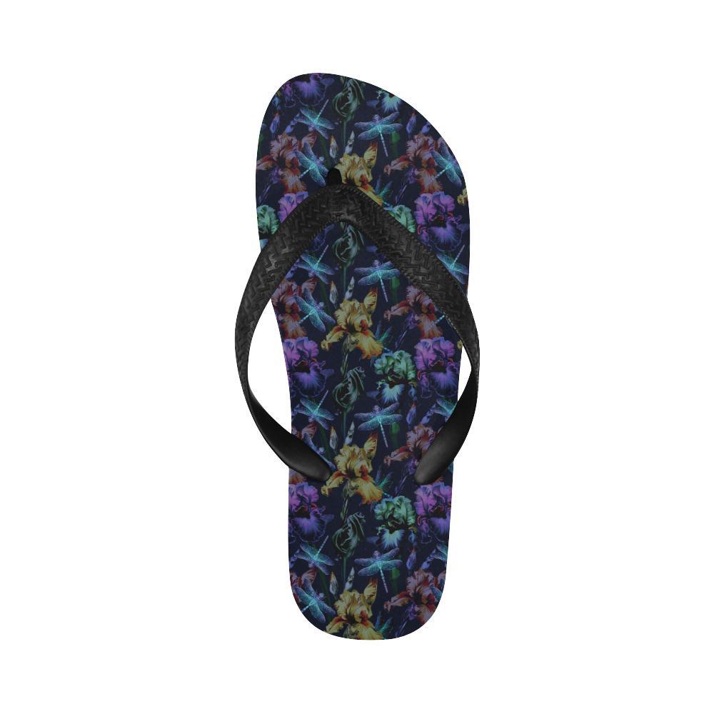 Dragonfly With Floral Print Pattern Flip Flops-JTAMIGO.COM