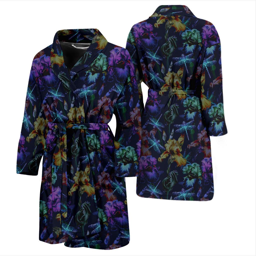 Dragonfly With Floral Print Pattern Men Bath Robe-JTAMIGO.COM