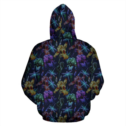 Dragonfly With Floral Print Pattern Pullover Hoodie