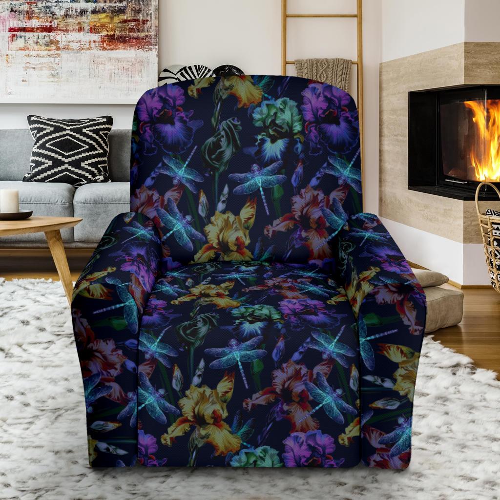 Dragonfly With Floral Print Pattern Single Sofa Slipcover -JTAMIGO.COM