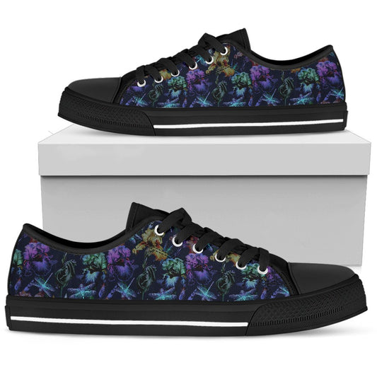Dragonfly With Floral Print Pattern Women Low Top Shoes