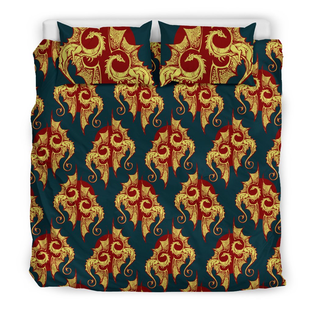 Dragons Gold Design Pattern Duvet Cover Bedding Set