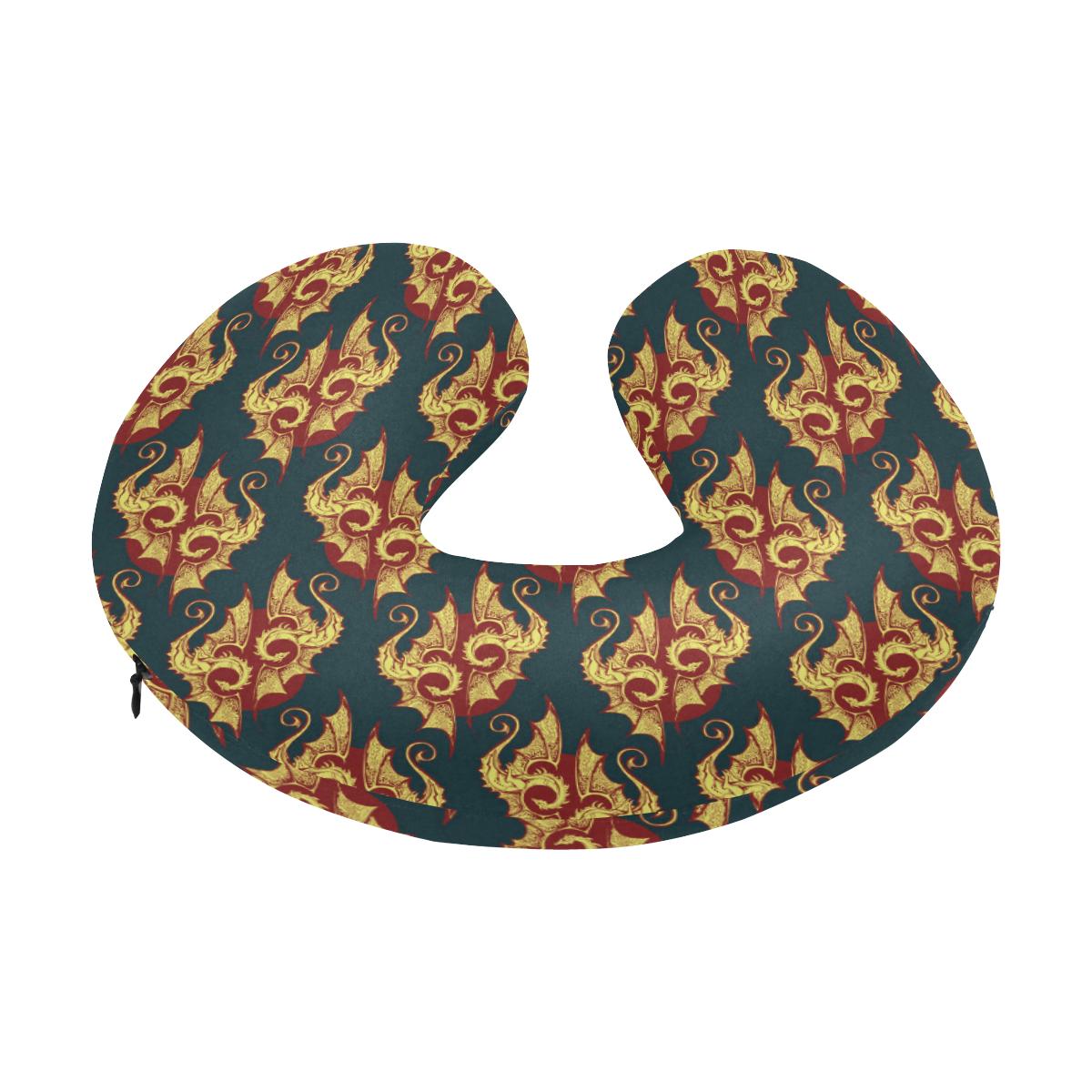 Dragons Gold Design Pattern U-Shaped Travel Neck Pillow-JTAMIGO.COM