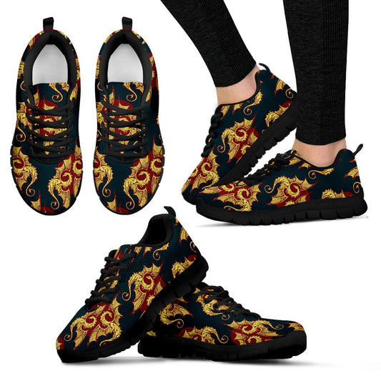 Dragons Gold Design Pattern Women Sneakers Shoes