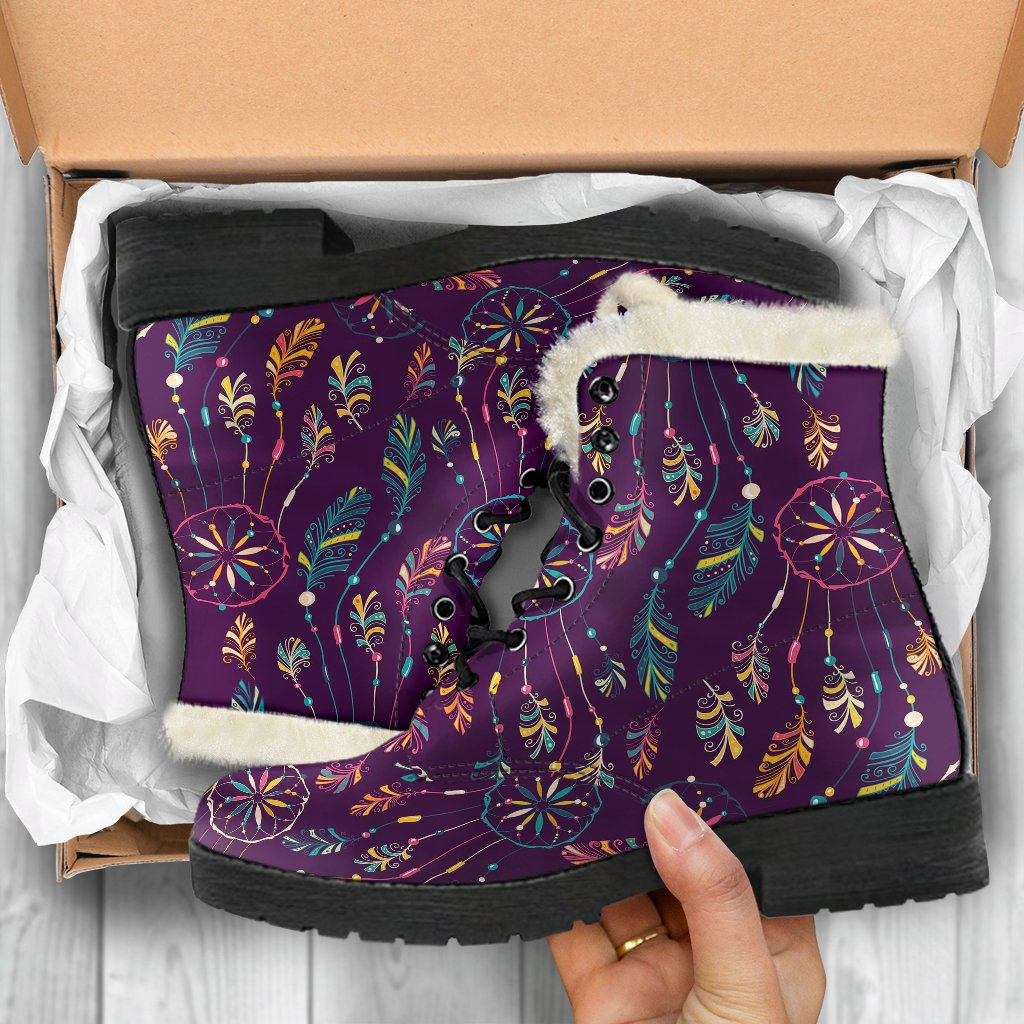 Dream Catcher Boho Design Faux Fur Leather Boots-JTAMIGO.COM