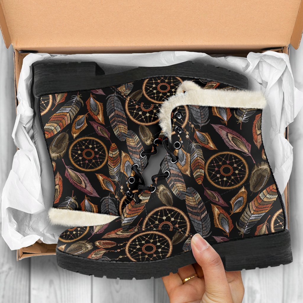 Dream catcher embroidered style Faux Fur Leather Boots-JTAMIGO.COM