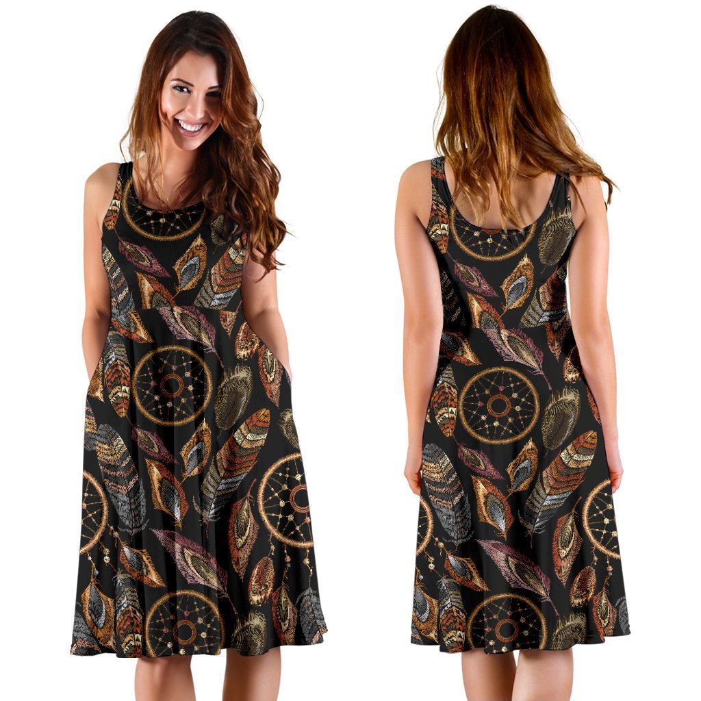 Dream Catcher Embroidered Style Sleeveless Dress