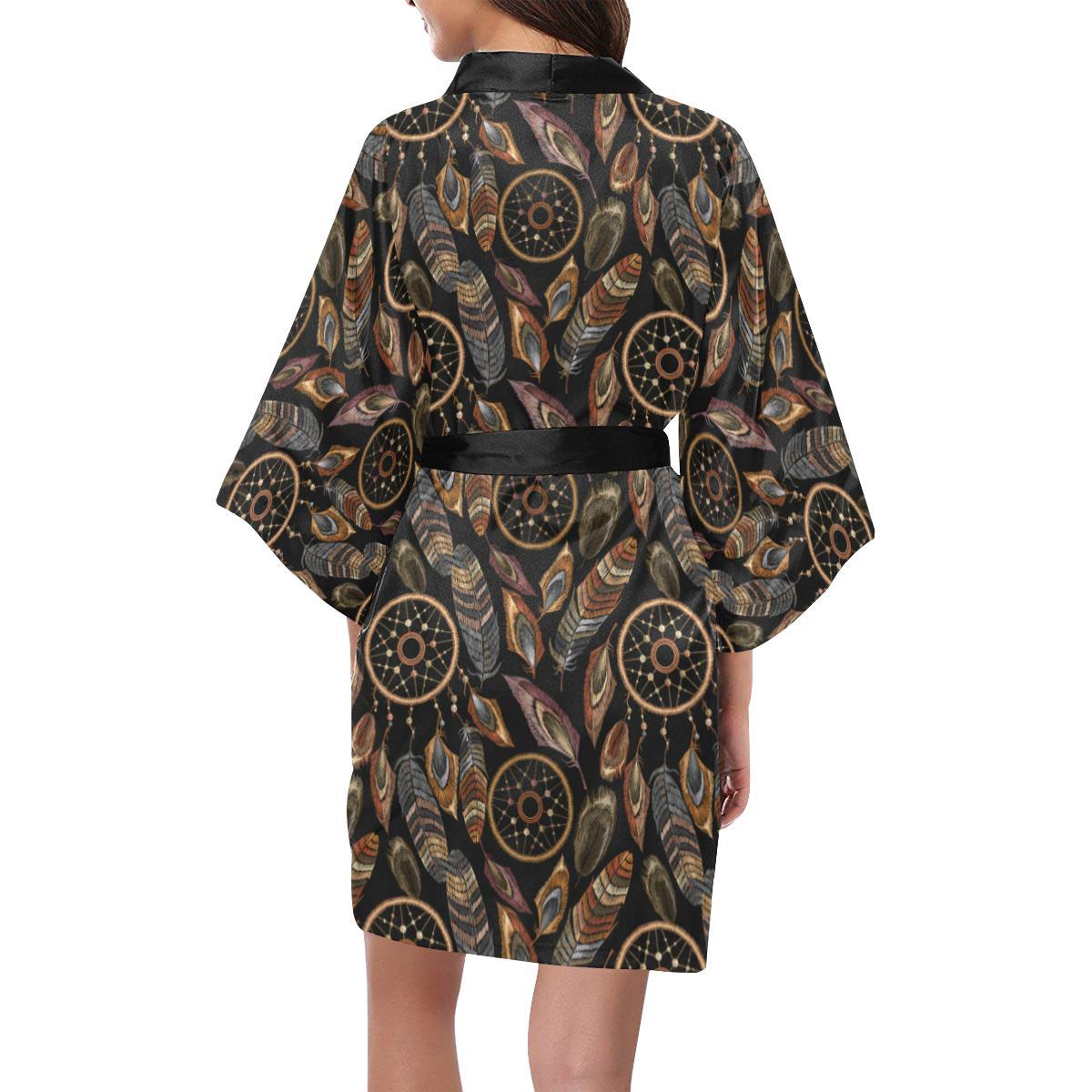 Dream catcher embroidered style Women Short Kimono Robe