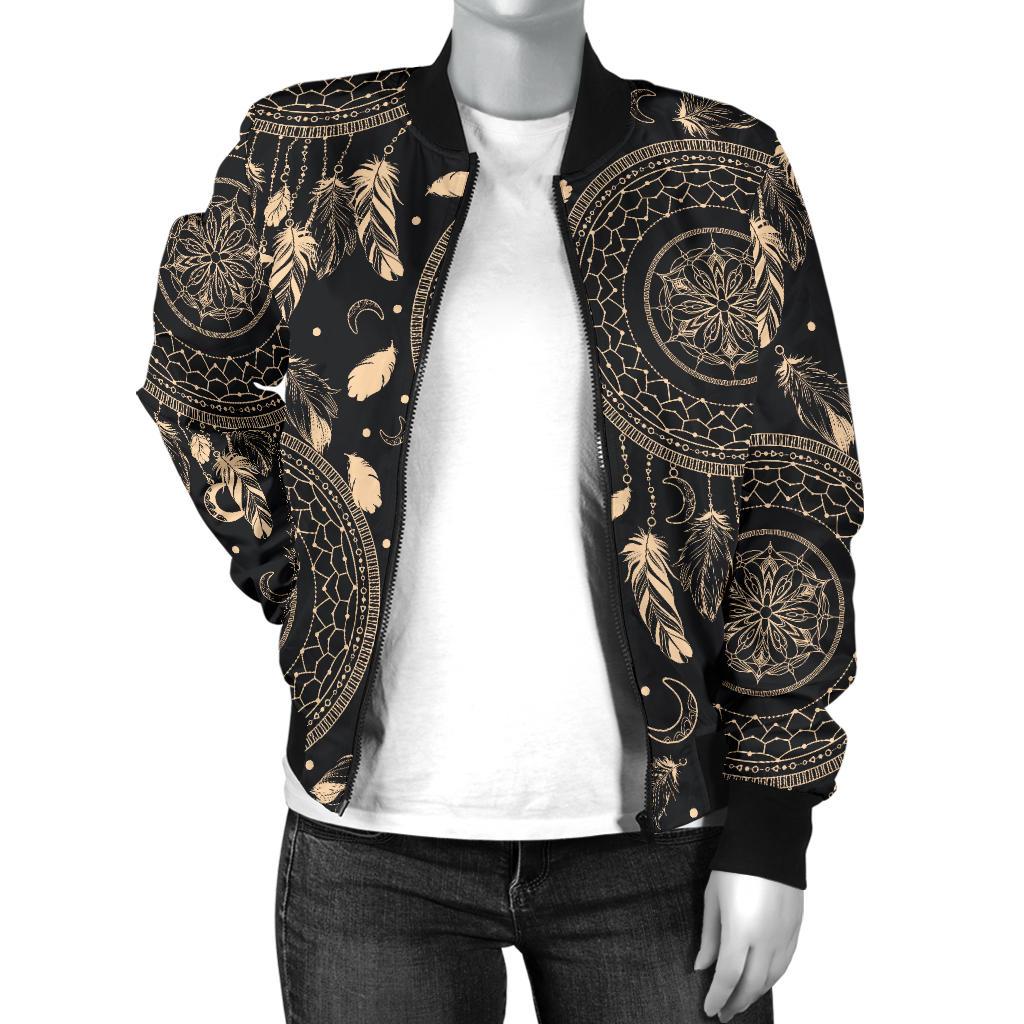 Dream Catcher Mandala Boho Moon Women Casual Bomber Jacket