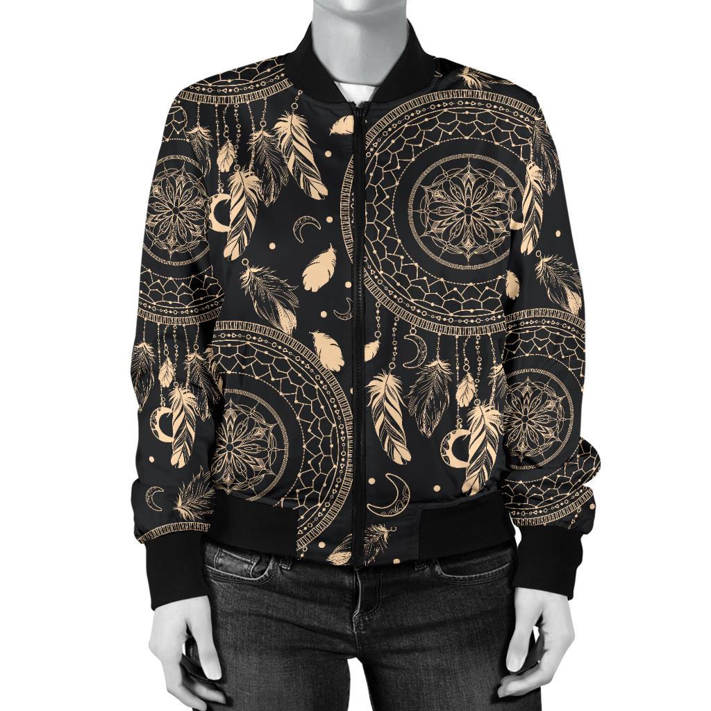 Dream Catcher Mandala Boho Moon Women Casual Bomber Jacket
