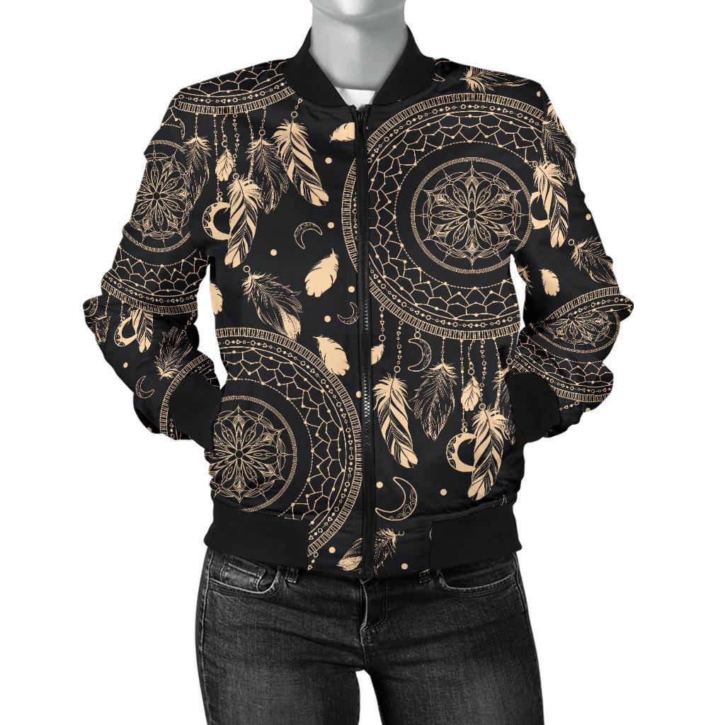 Dream Catcher Mandala Boho Moon Women Casual Bomber Jacket