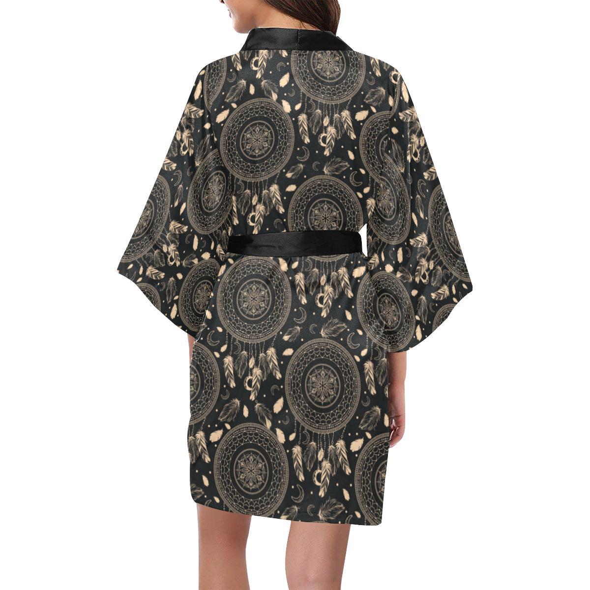 Dream Catcher Mandala Boho Moon Women Short Kimono Robe
