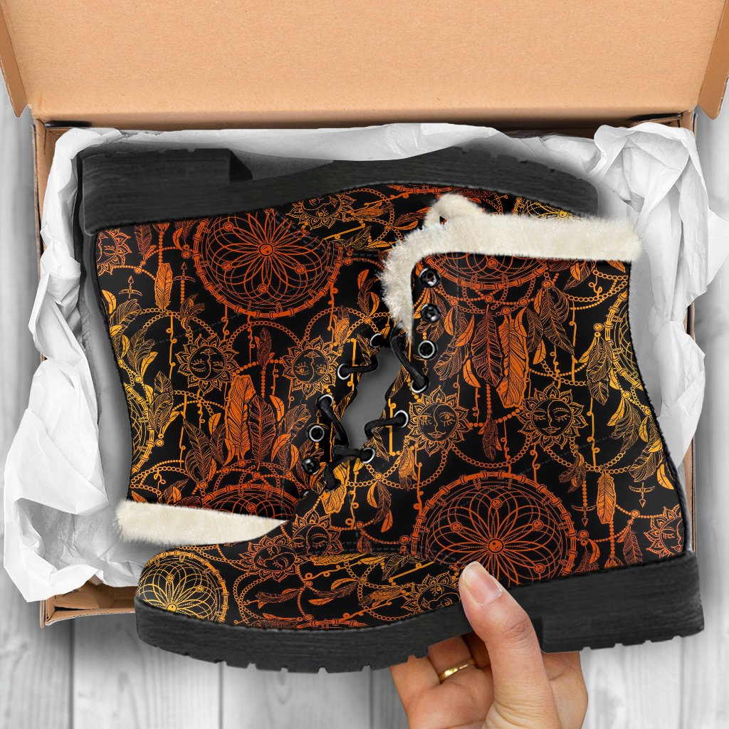 Dream catcher Sun and Moon Faux Fur Leather Boots-JTAMIGO.COM