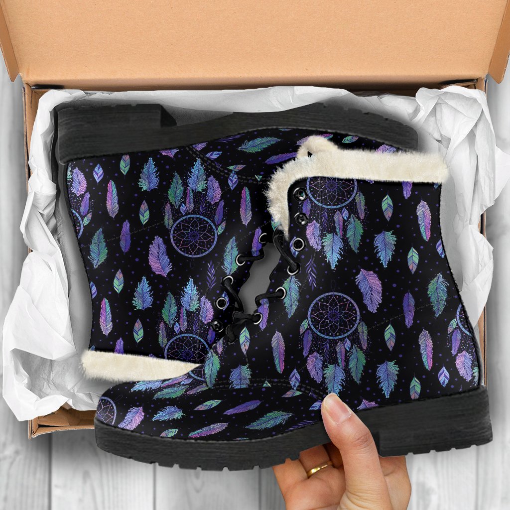 Dream Catcher Tribal Design Faux Fur Leather Boots-JTAMIGO.COM
